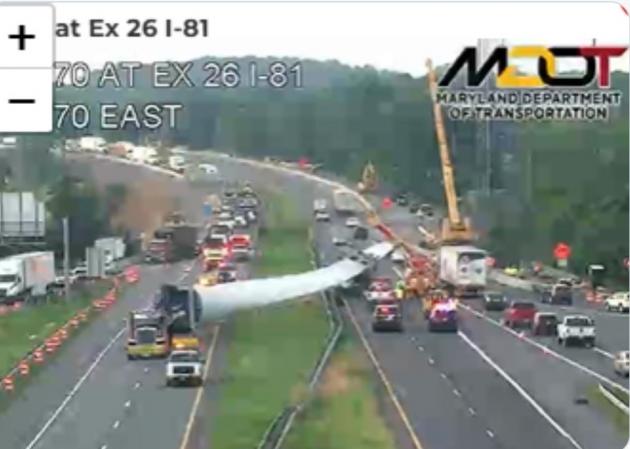 I-70 reopens in Western Maryland after wind turbine blade causes almost three-hour closure